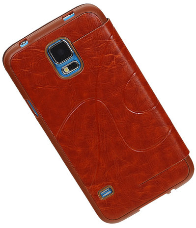 Bestcases Bruin TPU Booktype Motief Hoesje voor Samsung Galaxy S5