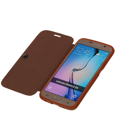 Bestcases Bruin TPU Booktype Motief Hoesje voor Samsung Galaxy S6