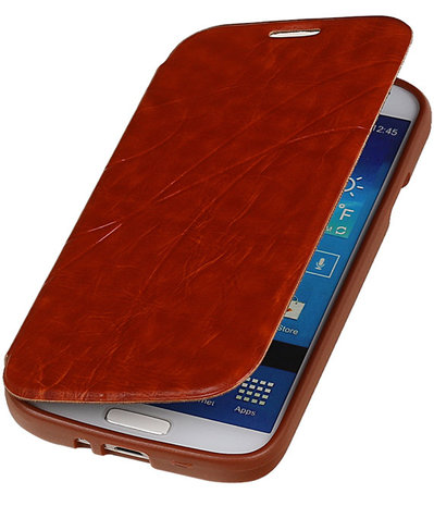 Bestcases Bruin TPU Booktype Motief Hoesje voor Samsung Galaxy S4