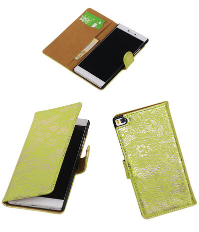 Huawei P8 Lace/Kant Booktype Wallet Hoesje Groen