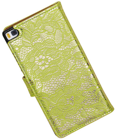 Huawei P8 Lace/Kant Booktype Wallet Hoesje Groen