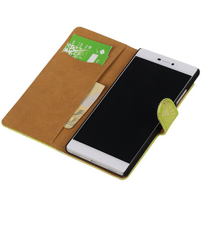 Huawei P8 Lace/Kant Booktype Wallet Hoesje Groen