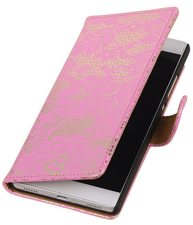 Huawei P8 Lace/Kant Booktype Wallet Hoesje Roze