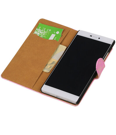 Huawei P8 Lace/Kant Booktype Wallet Hoesje Roze