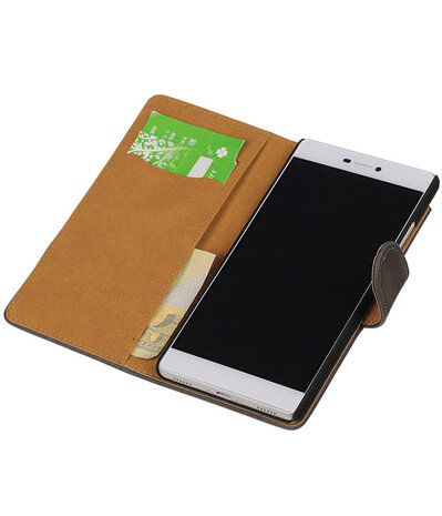 Huawei P8 Bark Booktype Wallet Hoesje Grijs