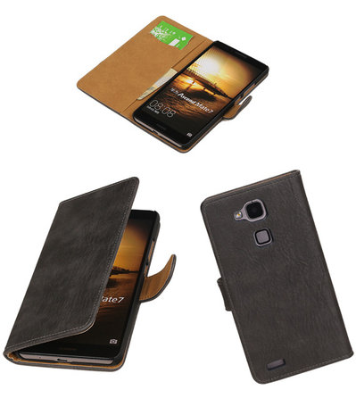 Grijs Hout Huawei Ascend Mate 7 Book/Wallet Case/Cover
