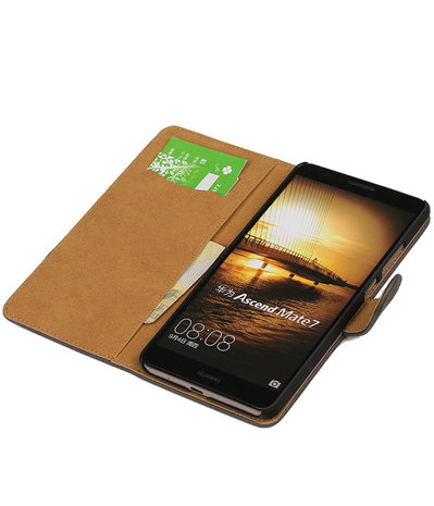 Grijs Hout Huawei Ascend Mate 7 Book/Wallet Case/Cover
