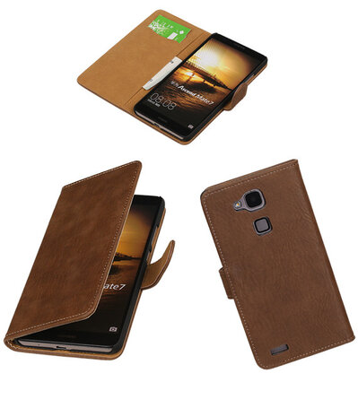 Bruin Hout Huawei Ascend Mate 7 Book/Wallet Case/Cover