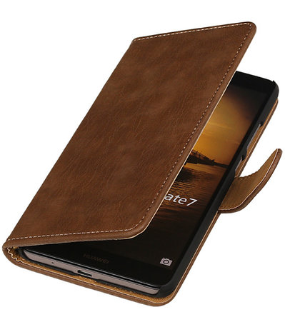 Bruin Hout Huawei Ascend Mate 7 Book/Wallet Case/Cover