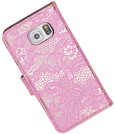 Samsung Galaxy S6 Edge Lace Booktype Wallet Hoesje Roze