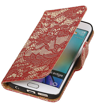 Samsung Galaxy S6 Edge Lace Booktype Wallet Hoesje Rood