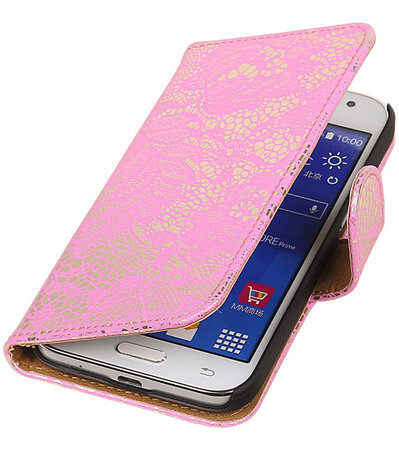 Samsung Galaxy Core Prime Lace Bookstyle Wallet Hoesje Roze