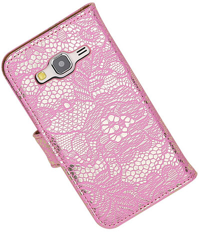 Samsung Galaxy Core Prime Lace Bookstyle Wallet Hoesje Roze