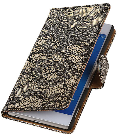 Sony Xperia Z4/Z3 Plus Lace Kant Booktype Wallet Hoesje Zwart