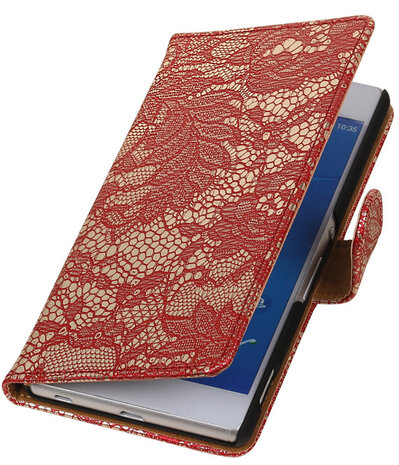 Sony Xperia Z4/Z3 Plus Lace Kant Booktype Wallet Hoesje Rood
