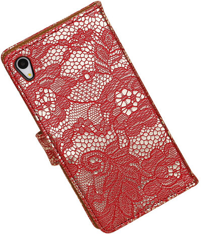 Sony Xperia Z4/Z3 Plus Lace Kant Booktype Wallet Hoesje Rood