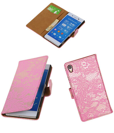 Sony Xperia Z4/Z3 Plus Lace Kant Booktype Wallet Hoesje Roze