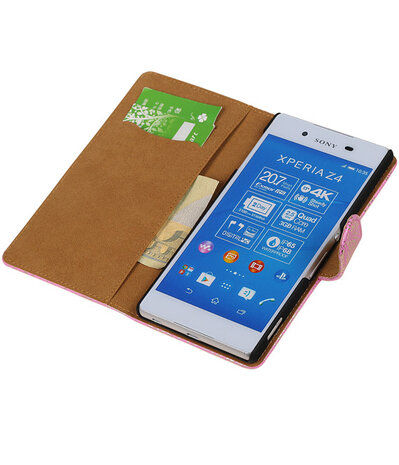 Sony Xperia Z4/Z3 Plus Lace Kant Booktype Wallet Hoesje Roze