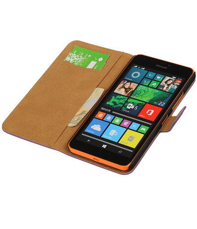 Microsoft Lumia 640 XL Effen Booktype Wallet Hoesje Paars