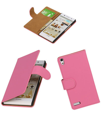 Huawei Ascend P6 Effen Booktype Wallet Hoesje Roze