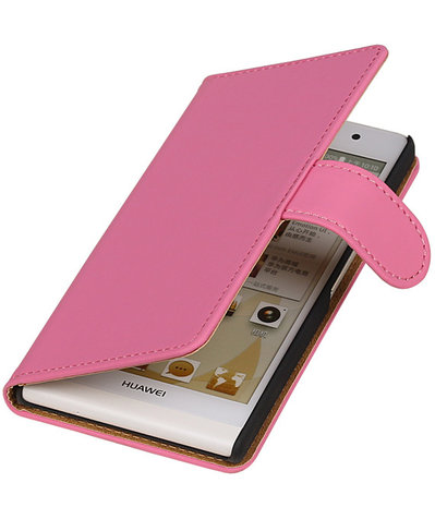 Huawei Ascend P6 Effen Booktype Wallet Hoesje Roze