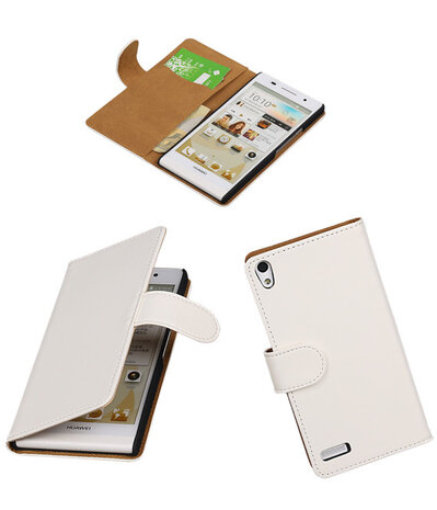 Huawei Ascend P6 Effen Booktype Wallet Hoesje Wit