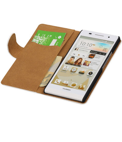 Huawei Ascend P6 Effen Booktype Wallet Hoesje Wit