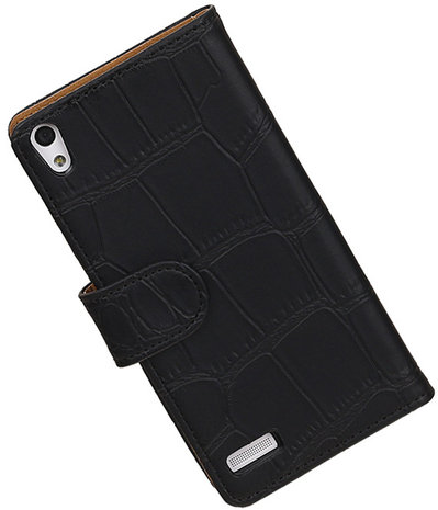 Huawei Ascend P6 Croco Booktype Wallet Hoesje Zwart