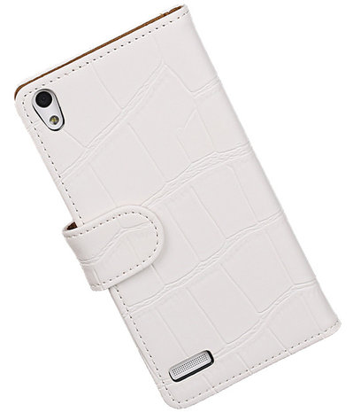 Huawei Ascend P6 Croco Booktype Wallet Hoesje Wit