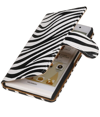 Huawei Ascend P6 Zebra Booktype Wallet Hoesje Wit