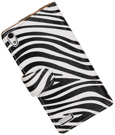 Huawei Ascend P6 Zebra Booktype Wallet Hoesje Wit