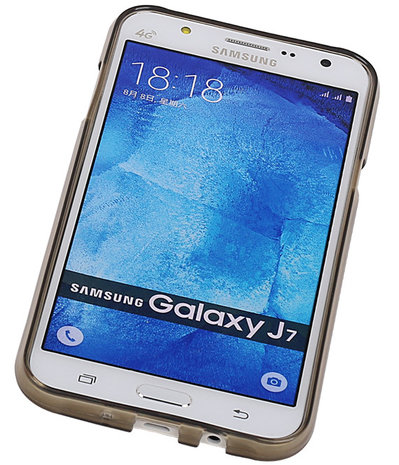 Samsung Galaxy J7 TPU Hoesje Transparant Grijs – Back Case Bumper Hoes Cover