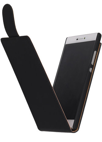 Zwart Effen Classic Flipcase Hoesje Huawei P8