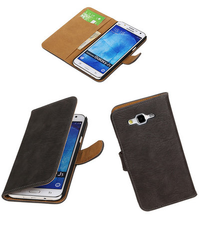 Samsung Galaxy J5 Bark Hout Booktype Wallet Hoesje Grijs