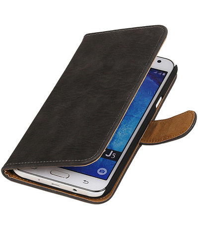 Samsung Galaxy J5 Bark Hout Booktype Wallet Hoesje Grijs