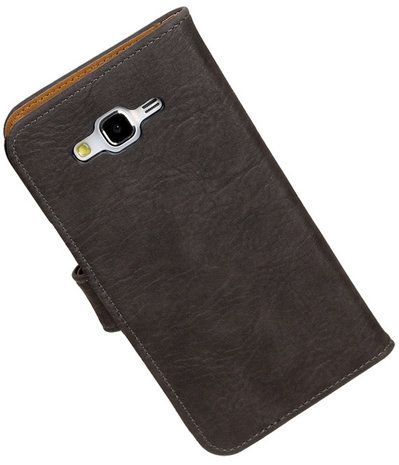 Samsung Galaxy J5 Bark Hout Booktype Wallet Hoesje Grijs