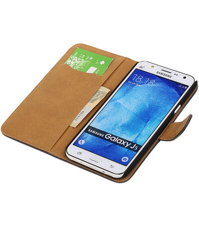 Samsung Galaxy J5 Bark Hout Booktype Wallet Hoesje Grijs
