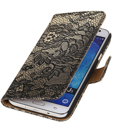 Samsung Galaxy J5 Lace Kant Booktype Wallet Hoesje Zwart