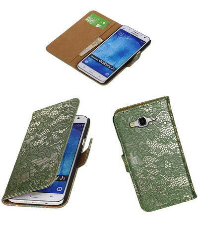 Samsung Galaxy J5 Lace Kant Booktype Wallet Hoesje Donker Groen