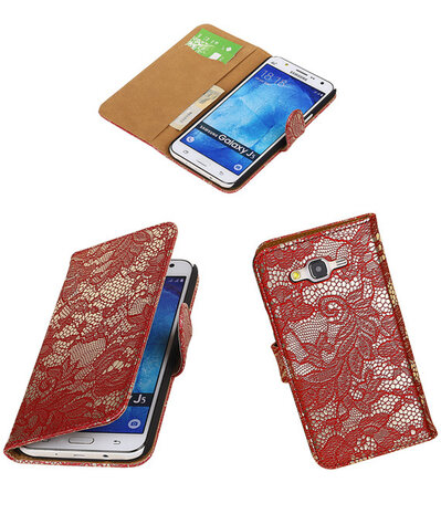 Samsung Galaxy J5 Lace Kant Booktype Wallet Hoesje Rood