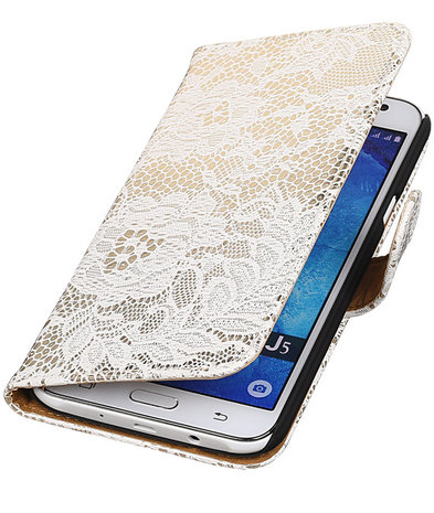 Samsung Galaxy J5 Lace Kant Booktype Wallet Hoesje Wit