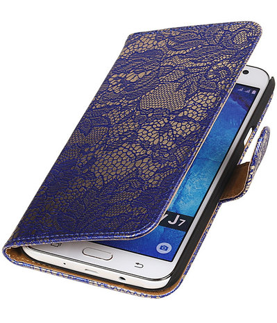 Samsung Galaxy J7 Lace Kant Booktype Wallet Hoesje Blauw