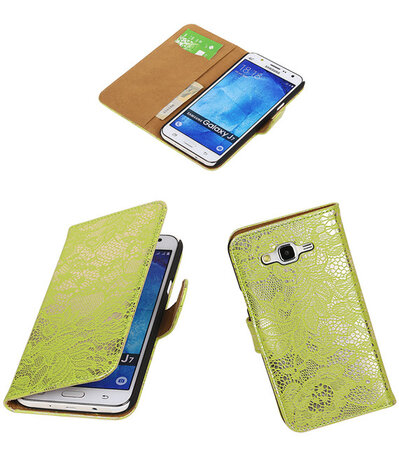 Samsung Galaxy J7 Lace Kant Booktype Wallet Hoesje Groen