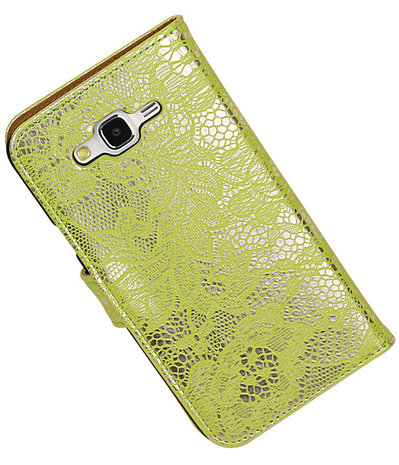 Samsung Galaxy J7 Lace Kant Booktype Wallet Hoesje Groen