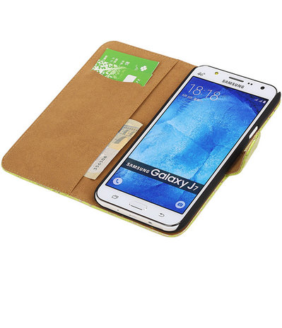 Samsung Galaxy J7 Lace Kant Booktype Wallet Hoesje Groen