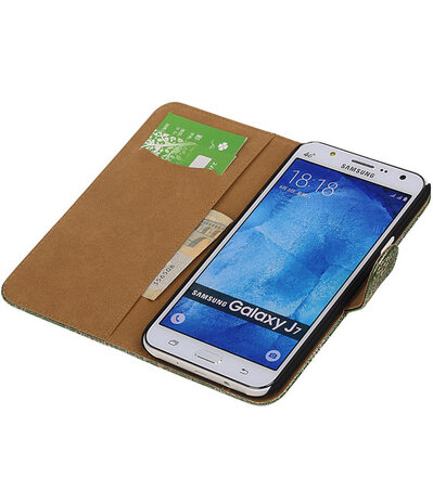 Samsung Galaxy J7 Lace Kant Booktype Wallet Hoesje Donker Groen