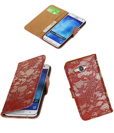 Samsung Galaxy J7 Lace Kant Booktype Wallet Hoesje Rood