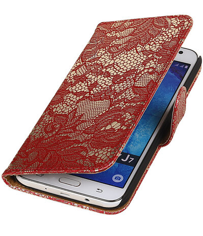Samsung Galaxy J7 Lace Kant Booktype Wallet Hoesje Rood