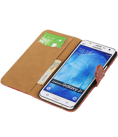 Samsung Galaxy J7 Lace Kant Booktype Wallet Hoesje Rood