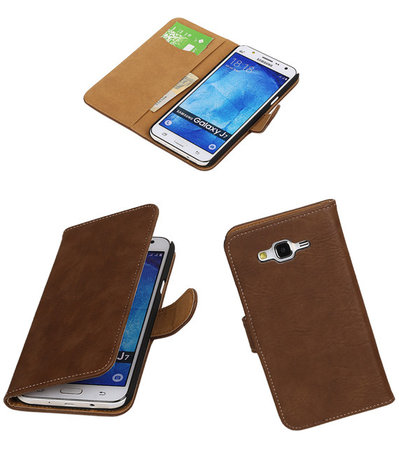 Samsung Galaxy J7 Bark Hout Booktype Wallet Hoesje Bruin